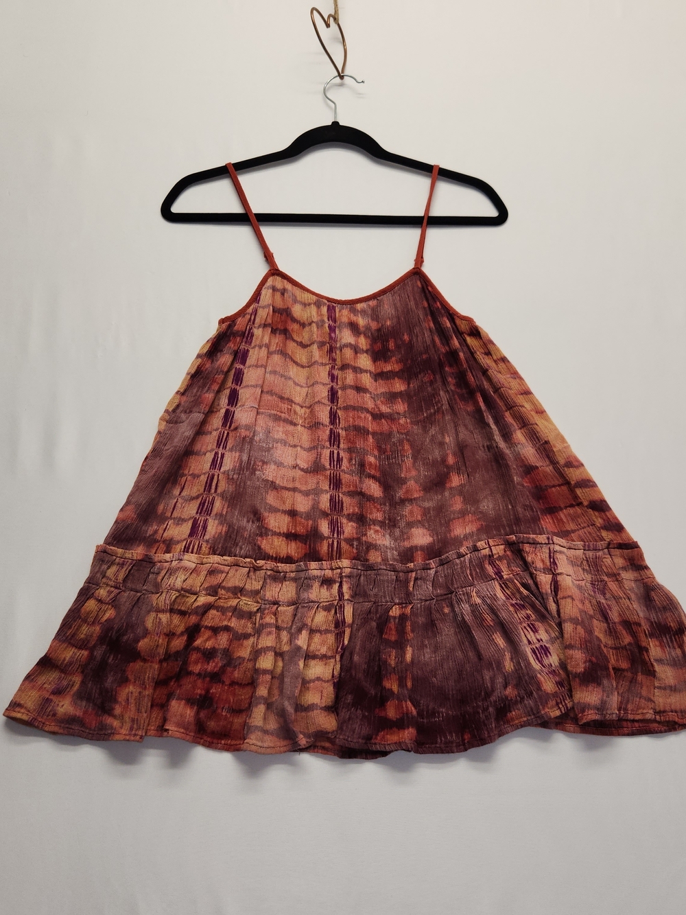 ⭐️Umgee Boho Tie Dye Spaghetti Strap Tunic Top Ruffled Tiered Small Festival